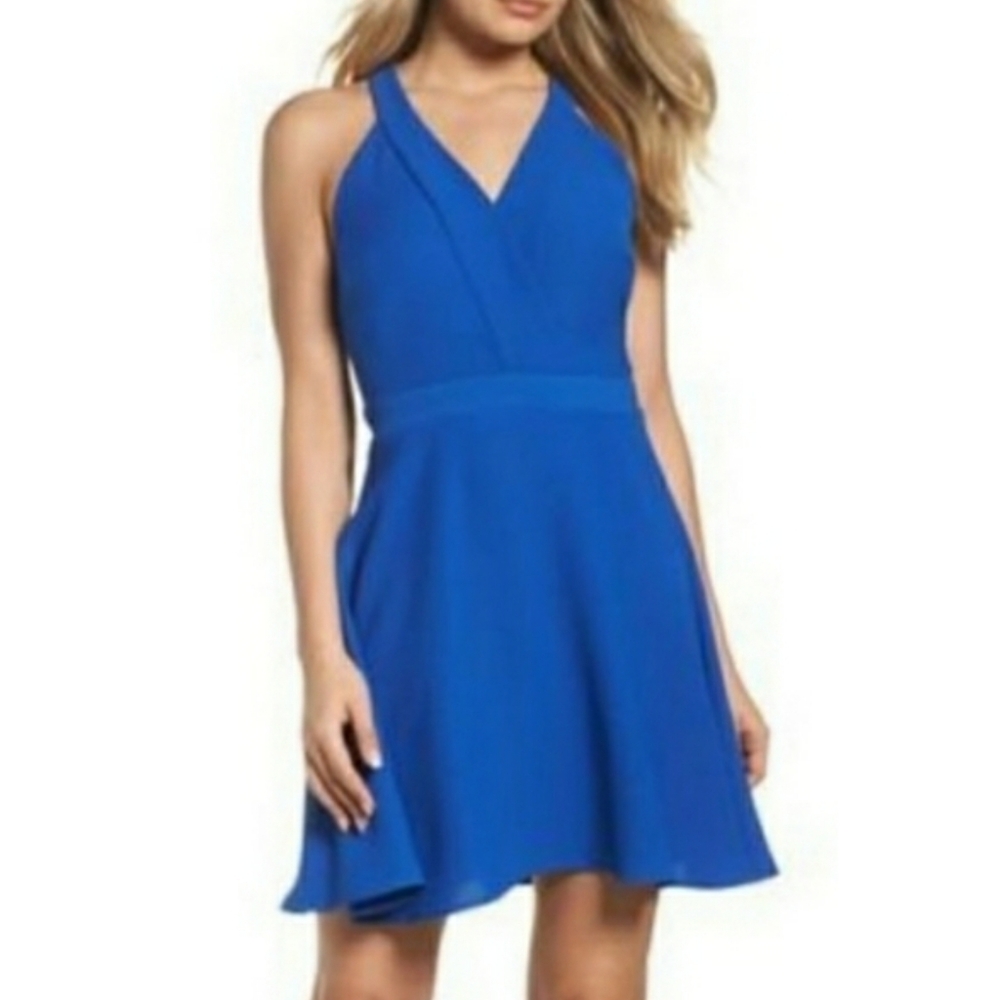 19 COOPER Crepe Skater Sleeveless Fit & Flare Dress Cobalt Blue Large NWT - Picture 2 of 9
